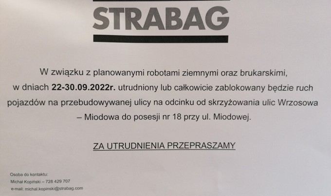 UWAGA! Utrudnienia na ul. Miodowej